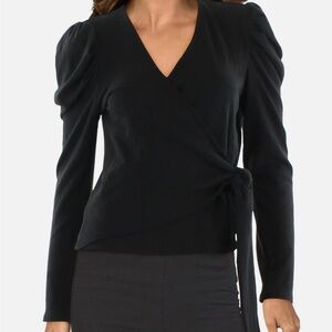 AQUA BLACK SIDE TIE PUFF SLEEVES TOP